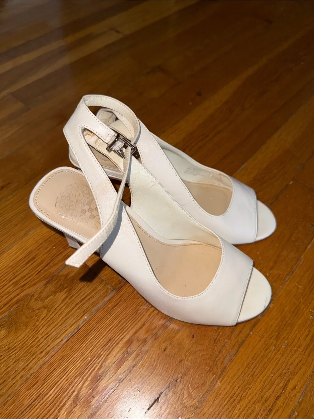 Vince Camuto Cream Open-Toe Ankle-Strap Heels